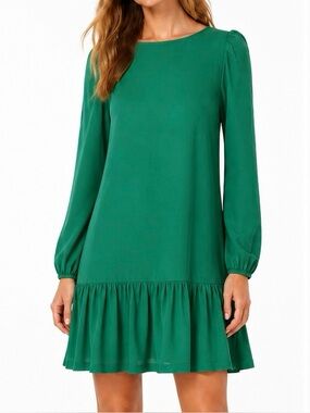 Anthropologie Meadow Rue Emerald Green Long-Sleeve Drop Waist Dress Size 0
